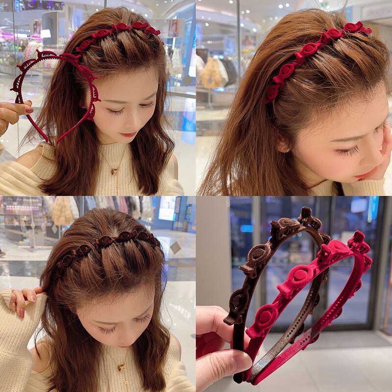 Hair Care For Baby - 1/3 Pcs Flocking Braided Headband for